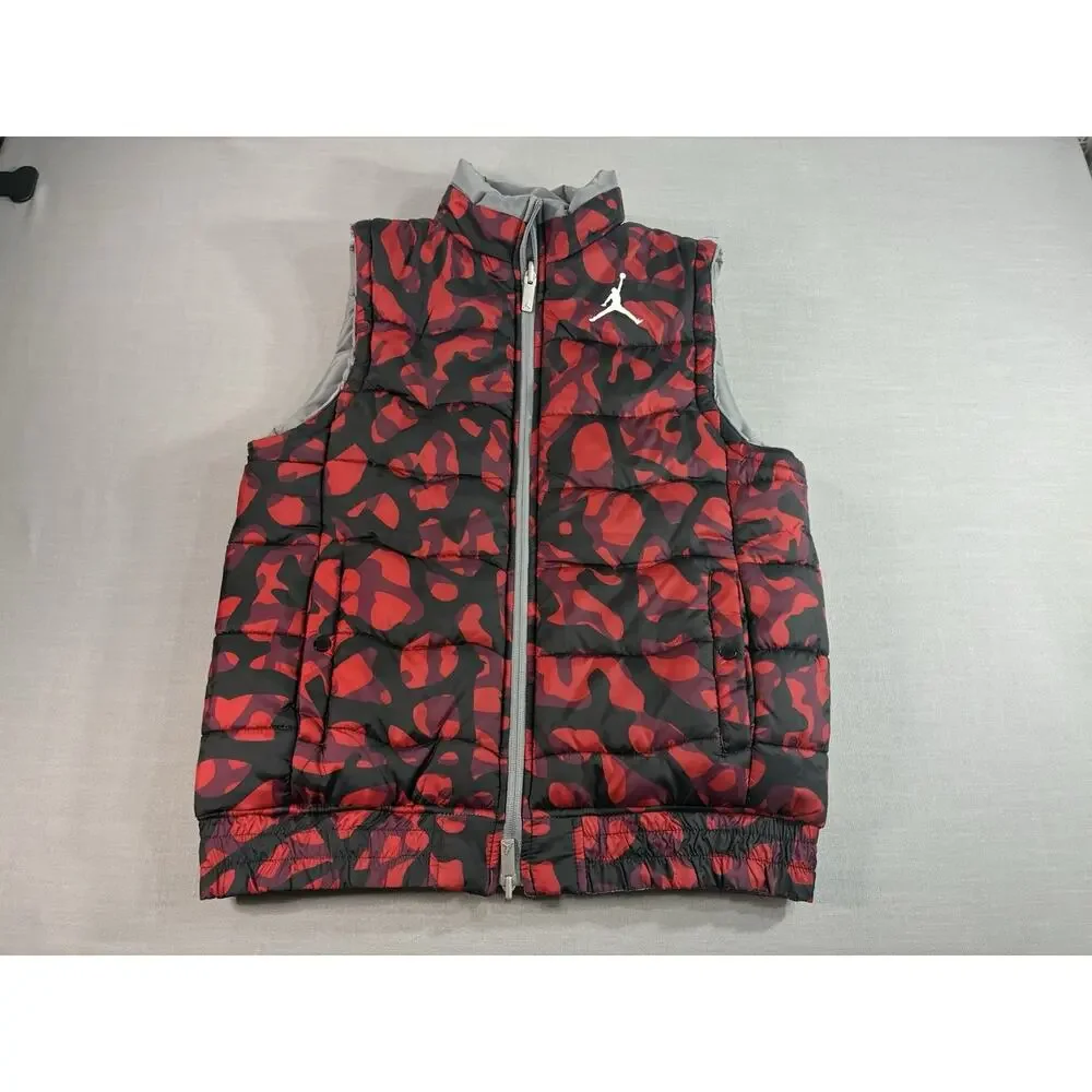 Jordan Reversible Puffer Vest Men's Small Red Gray Camo Full Zip (See Descr)